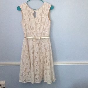White Lacey dress with golden belt